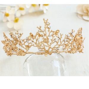 Vintage Crown Baroque Gold Tiara Wedding Bridal Hair Accessories Dragonfly